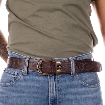 Vadász öv vaddisznó mintával barna színben 120 cm