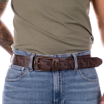 Vadász öv őz mintával barna színben 135 cm-től 90 cm-ig