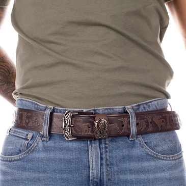 Vadász öv őz mintával barna színben 135 cm-től 90 cm-ig