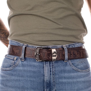 Vadász öv vaddisznó mintával barna színben 120 cm