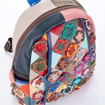 Patchwork mintás Valódi bőr női hátizsák 