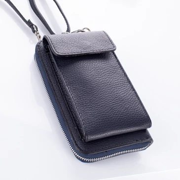 Valódi bőr telefontartó és pénztárca egyben sötétkék színben