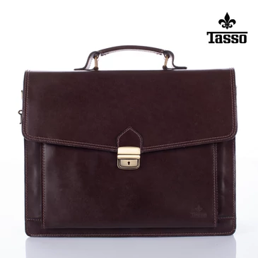 TASSO Valódi bőr aktatáska 3 részes sötétbarna színben