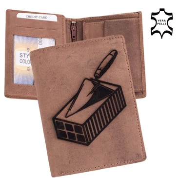 Bőr pénztárca kőműves mintával díszdobozban