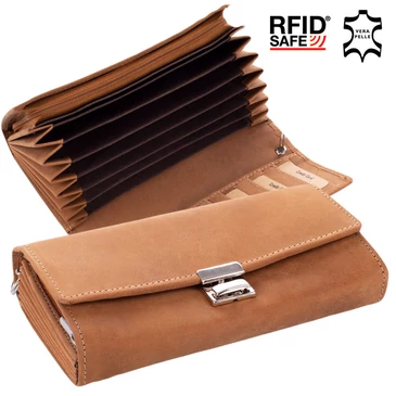 GIULIO NATURALE Valódi bivalybőr brifkó pénztárca világosbarna színben RFID rendszerrel