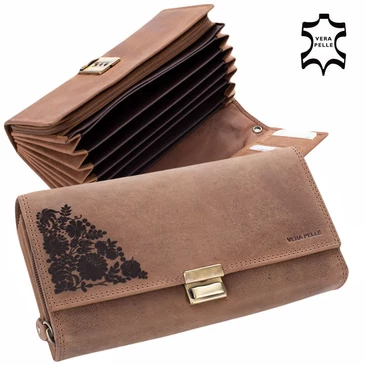 Virágos valódi bőr pincér pénztárca