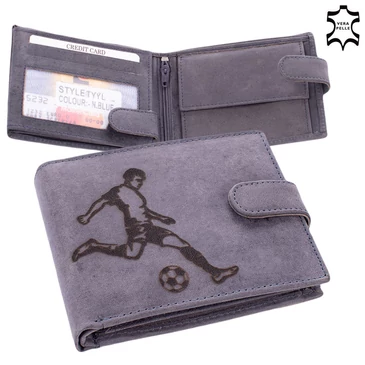 Bőr pénztárca kék színben foci mintával Kedvezményes áron díszdobozban