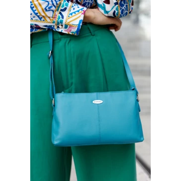 Elegáns Valódi bőr női oldaltáska türkizkék színben
