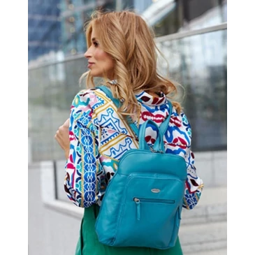 Női valódi bőr Városi  hátizsák türkizkék színben