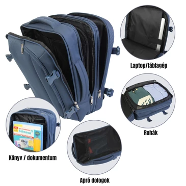 Bontour FlexGo WizzAir méretű fedélzeti 3 funkciós táska kék