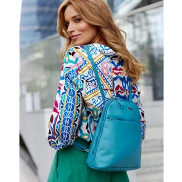  Női valódi bőr Városi  hátizsák türkiz színben