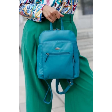 Női valódi bőr Városi  hátizsák türkizkék színben