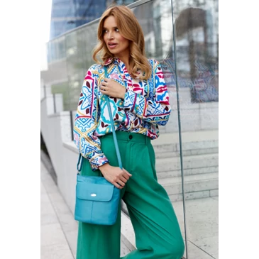 Valódi bőr Női oldaltáska türkizkék színben