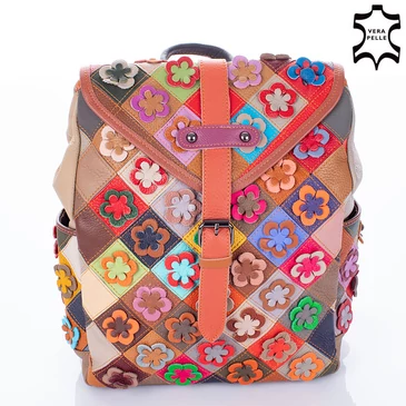 Patchwork mintás virágos Valódi bőr női hátizsák 