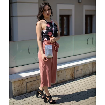 Valódi bőr telefontartó és pénztárca egyben ezüst színben