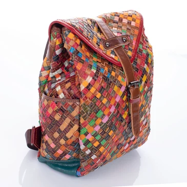 Patchwork mintás Valódi bőr női hátizsák 