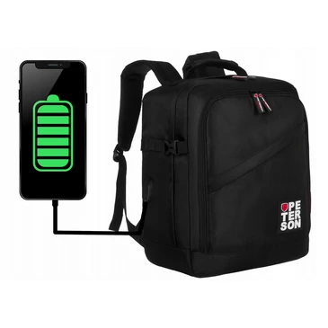 Peterson 3- Funkciós Utazó Hátizsák, WizzAir méretű 40x30x20cm, Fekete-Piros Színben / USB csatlakozóval