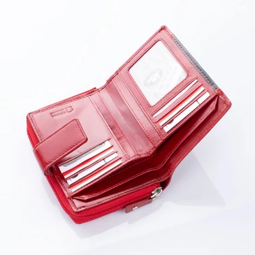 Női valódi bőr pénztárca piros színben díszdobozban