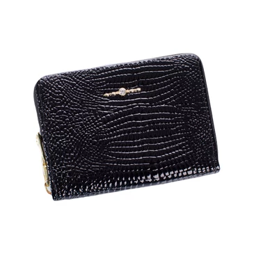 Valódi lakk bőr cipzáras kártyatartó fekete színben