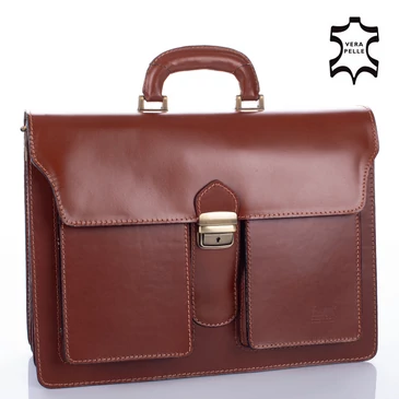 Maxmoda Valódi bőr aktatáska 3 részes világosbarna színben