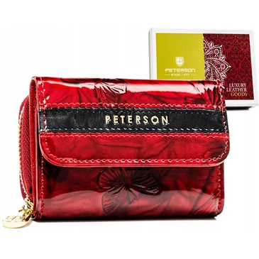 Kisméretű Lakk valódi bőr Női pénztárca pillangó mintával