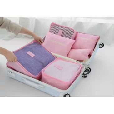 Bőröndrendező táskák utazáshoz 6 db-os szett rózsaszín