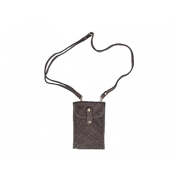 Valódi bőr nyakba akasztható telefontartó Sötétbarna TR302