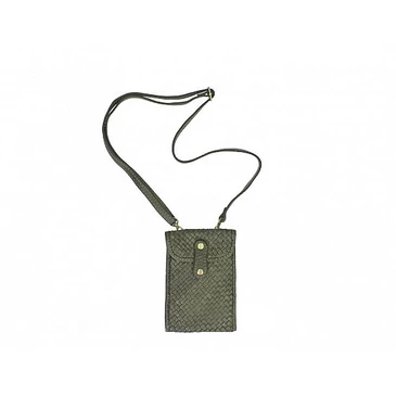 Valódi bőr nyakba akasztható telefontartó Zöld TR302