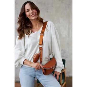 Elegáns Női Övtáska/Oldaltáska + Praktikus kiegészítővel konyak színben