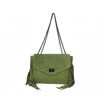 Valódi bőr női láncos táska sötétzöld színben S7217 MilitaryGreen