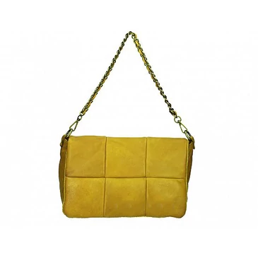 Valódi bőr női láncos táska mustársárga színben S7215 Mustard