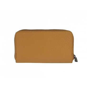 Dupla cipzáras valódi bőr női pénztárca konyak színben P518