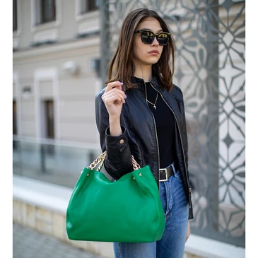 Valódi bőr női láncos táska zöld színben S7247 Green