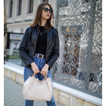 Valódi bőr női láncos táska bézs színben S7247 Beige