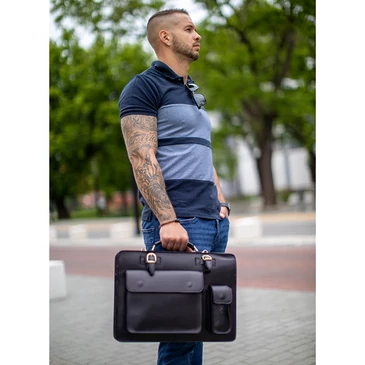 Valódi bőr aktatáska nagy méret sötétkék színben