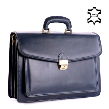 Valódi bőr aktatáska 3 részes kék színben