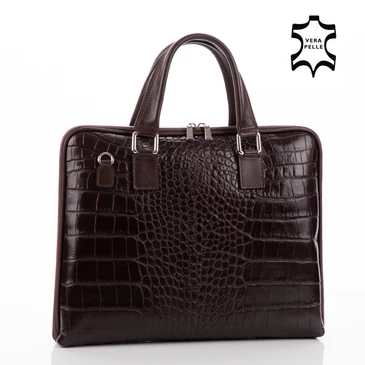 Laptoptartós Valódi bőr üzleti táska sötétbarna színben