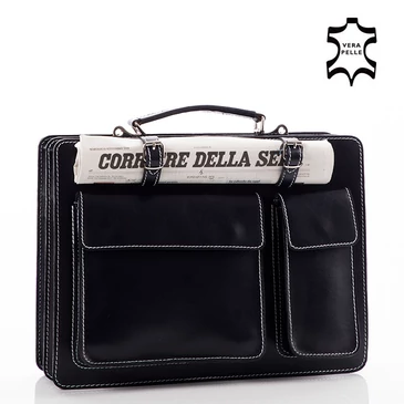 Valódi bőr aktatáska nagy méret sötétkék színben