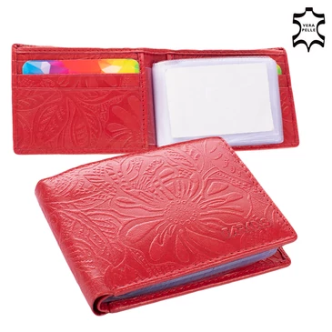 Virágmintás női bőr kártyatartó piros színben 126-red