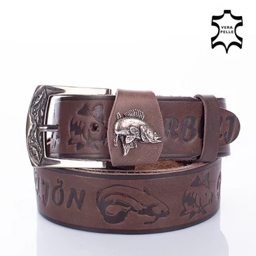 Horgász öv süllő mintával sötétbarna színben 135 cm