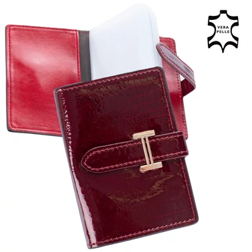 Valódi bőr lakk kártyatartó bordó színben