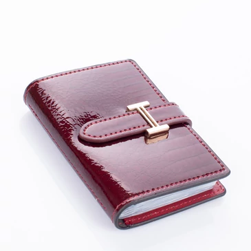 Valódi bőr lakk kártyatartó bordó színben