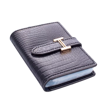 Valódi bőr lakk kártyatartó fekete színben