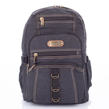 Többzsebes vászon hátizsák fekete színben