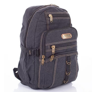 Többzsebes vászon hátizsák fekete színben