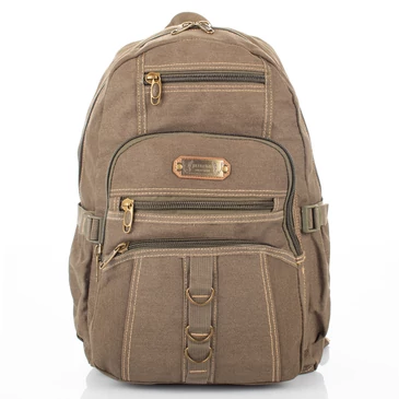 Többzsebes vászon hátizsák zöld színben