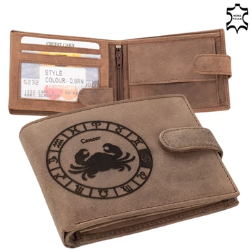 Bőr pénztárca barna színben Horoszkóp mintával Rák RFID védelemmel 5702-cancer