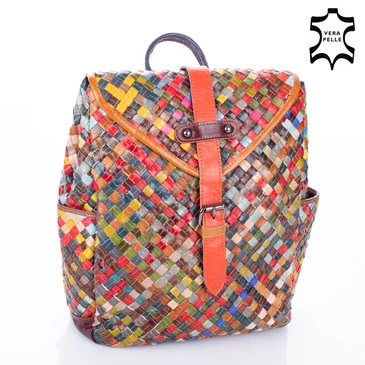 Patchwork mintás Valódi bőr női hátizsák 