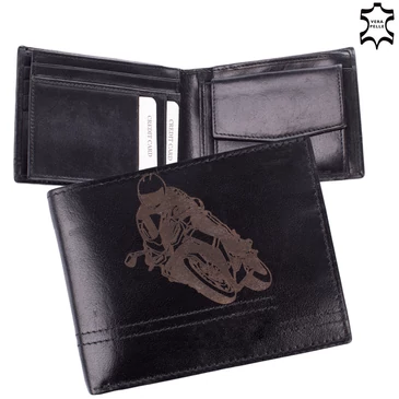 Bőr férfi pénztárca Motoros mintával 