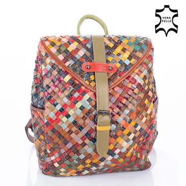 Patchwork mintás Valódi bőr női hátizsák 